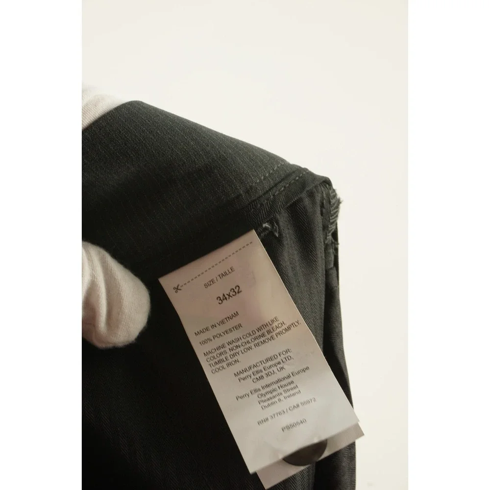 New Perry Ellis Portfolio Slim Flat Front Pants Men 34 x 32 Gray Striped Stretch